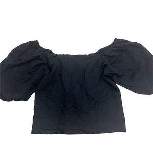 Ann Taylor Classic Black Bell Balloon Short Sleeve Boho Smocked Crop Top LP